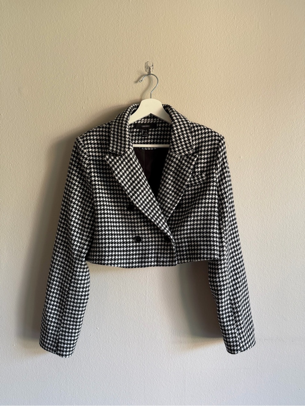 Forever 21 Cropped Houndstooth Blazer - Black & White